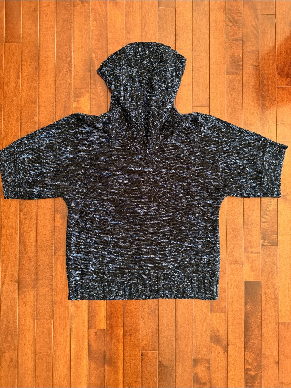 INC Short-Sleeve Knit Sweater Oversized Cowl Neck Heather Navy&Blue with Sequins